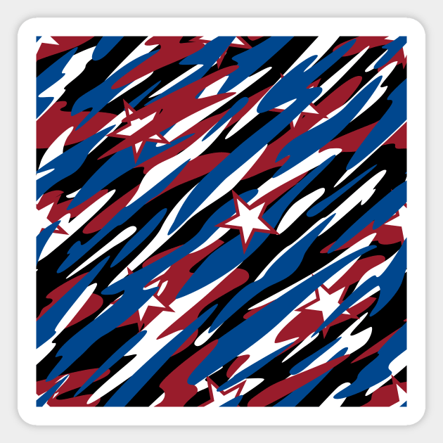 Patriotic Camouflage Red White and Blue with Stars American Pride Abstract Pattern Sticker by hobrath